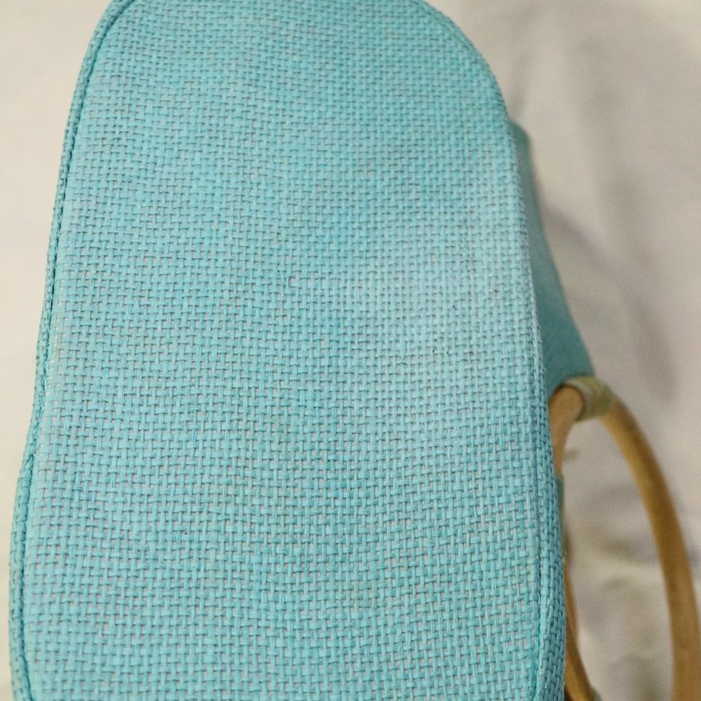 Vintage NEIMAN MARCUS Nwt Seafoam Woven Wood Handle Bag - Picture 8 of 8